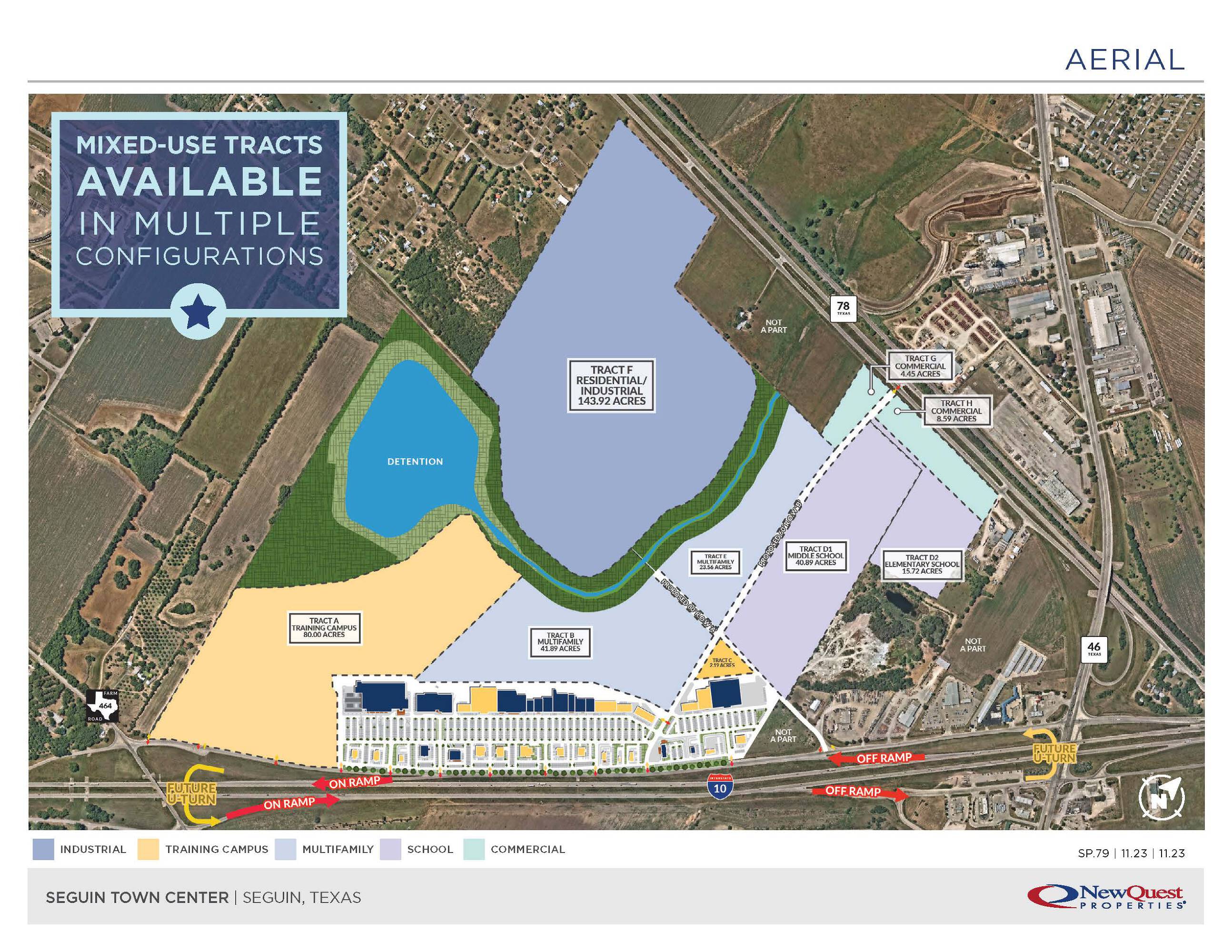 Aerial view of Seguin Town Center property with mixed-use tracts available for development.