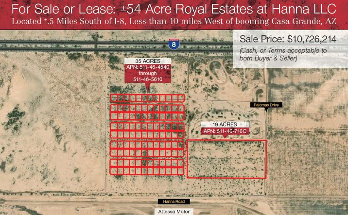 Pictures of Land property located at ±54 AC O Hanna Rd & Palomas Dr, Casa Grande, AZ 85193 for sales - image #1