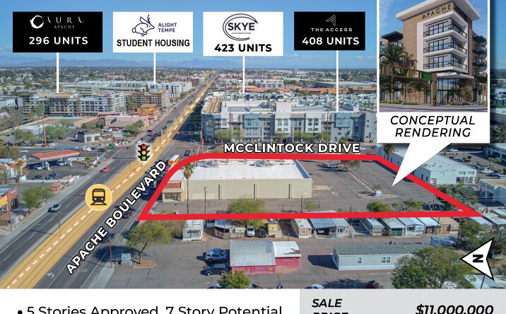 Pictures of Land, Mixed Use, Multifamily, Retail property located at SWC McClintock road and Apache Boulevard, Tempe, AZ 85281 for sales - image #1