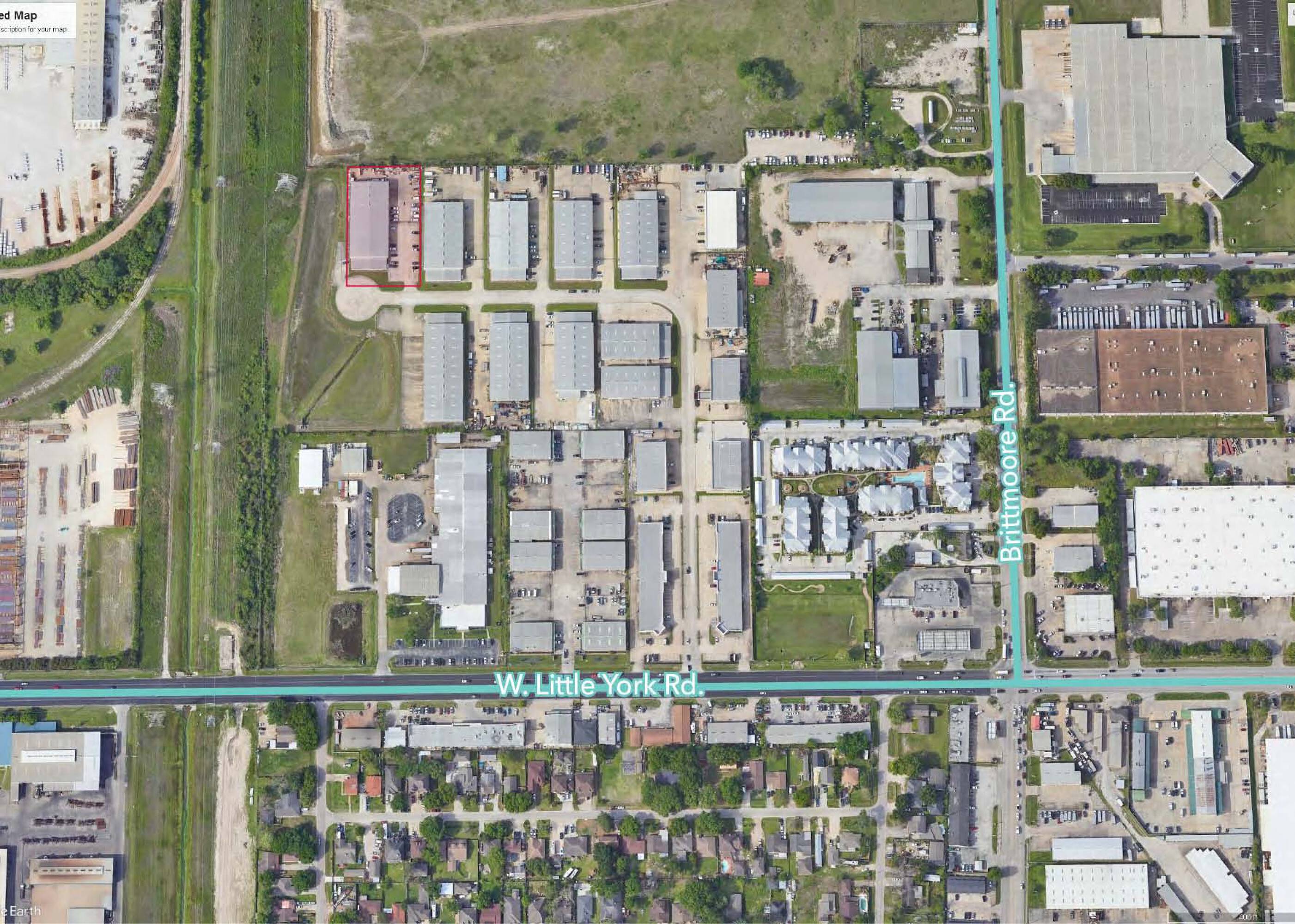 Aerial view of Four Seasons Business Park, an industrial property located at 11050 W Little York Rd, Houston, TX 77041.