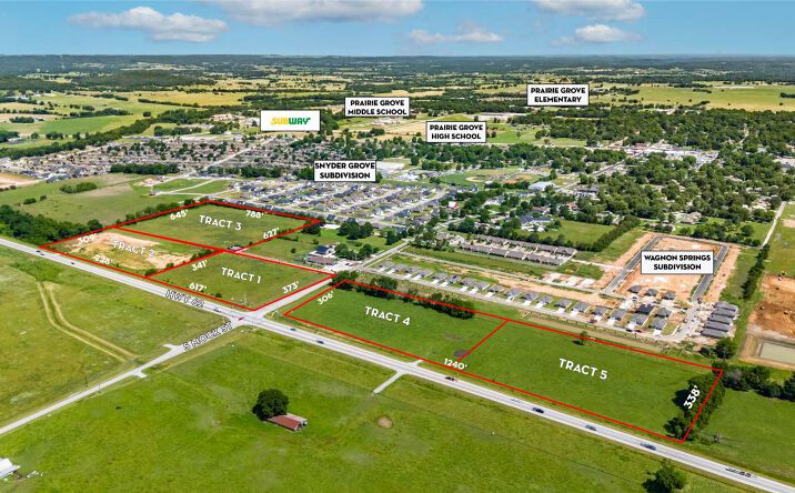 Pictures of Land property located at Tracts 1-5 Hwy 62 & S Mock St, Prairie Grove, AR 72753 for sales - image #1