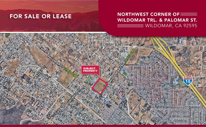 Pictures of Land, Retail property located at Northwest Corner of Wildomar Trl. & Palomar St., Wildomar, CA 92595 for sales - image #1