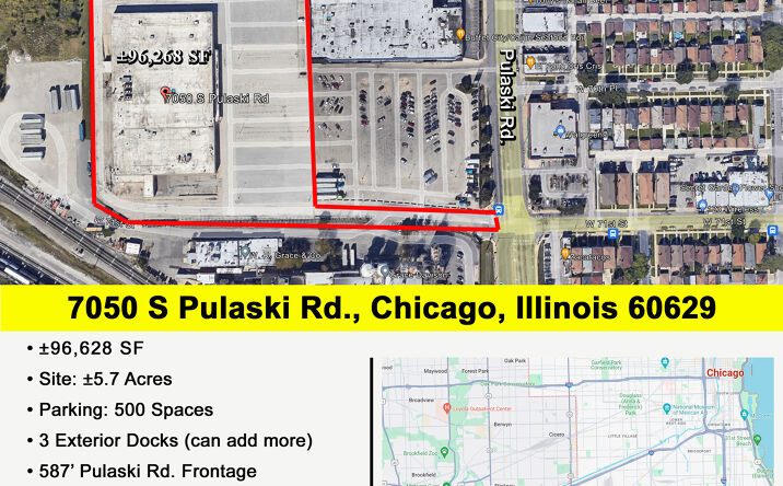 Pictures of Industrial, Land, Retail, Self Storage property located at 7050 S Pulaski Rd, Chicago, IL 60629 for sales - image #1