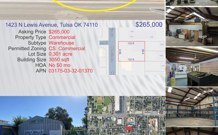 Pictures of Industrial, Office, Retail, Self Storage property located at 1423 N Lewis Ave, Tulsa, OK 74110 for sales - image #1