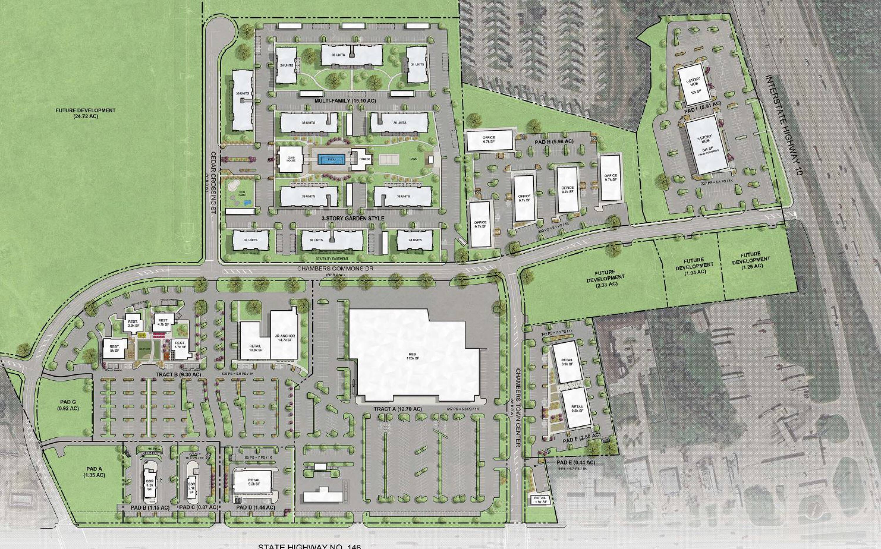 Aerial view of the Baytown 2.33 ac. Hotel Tract development site in Baytown, TX.