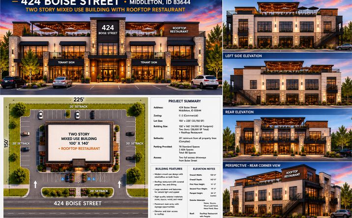 Pictures of Land, Mixed Use, Multifamily, Retail property located at 424 Boise St, Middleton, ID 83644 for sales - image #1