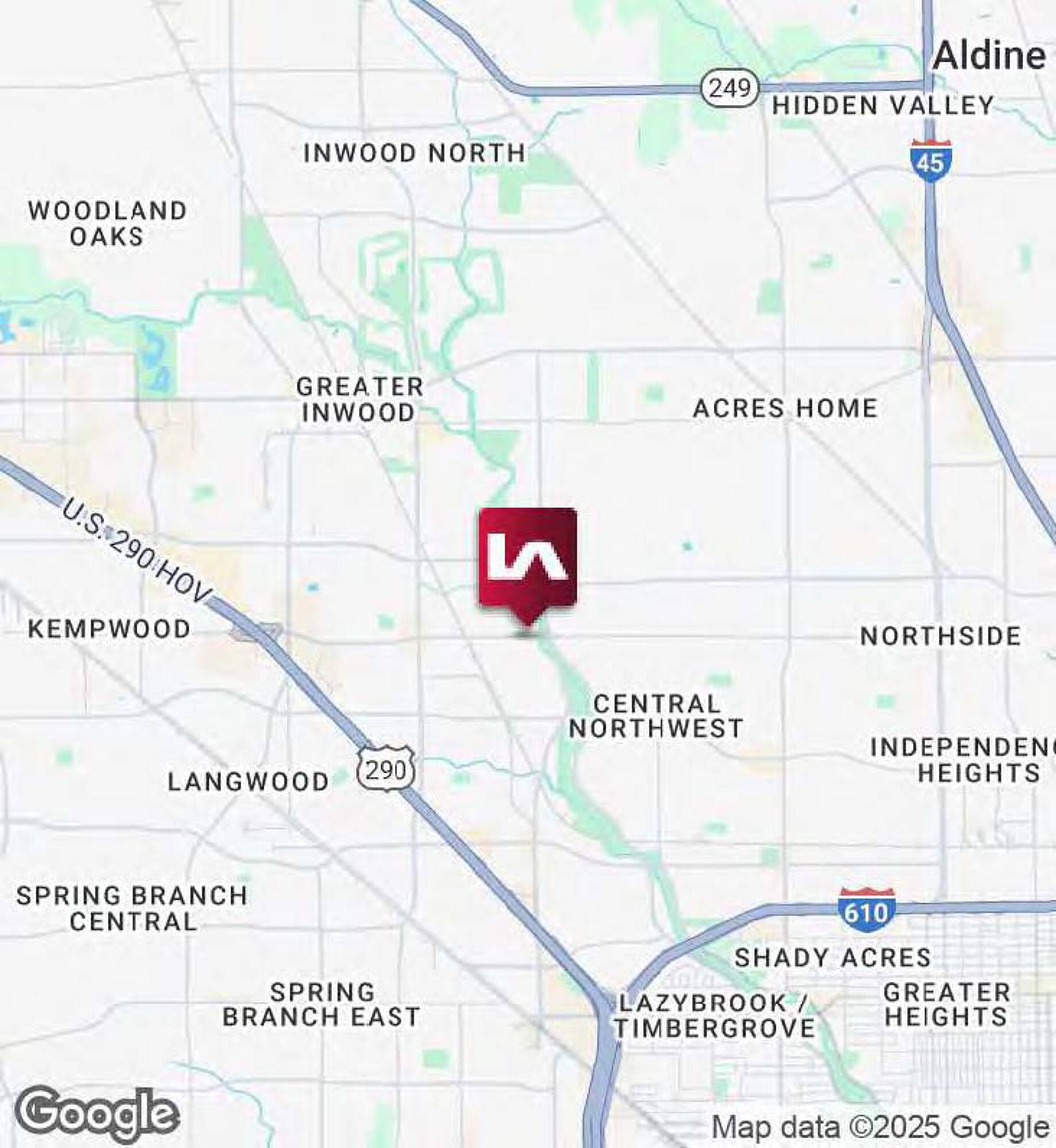 Map showing the location of 4723 Pinemont Dr, Houston, TX, near major highways.