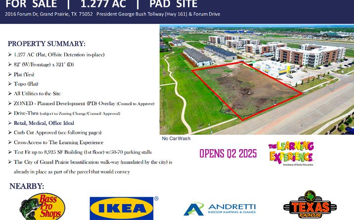 Pictures of Land, Retail property located at 2016 Forum Dr, Grand Prairie, TX 75052 for sales - image #1
