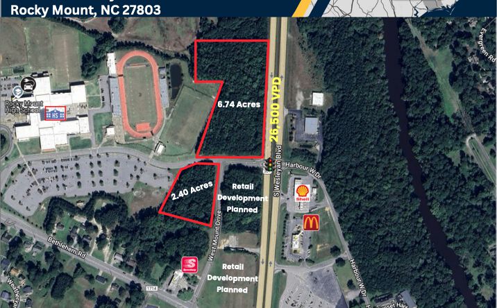 Pictures of Land property located at NWC of S Wesleyan and Harbour West Drive, Rocky Mount, NC 27803 for sales - image #1