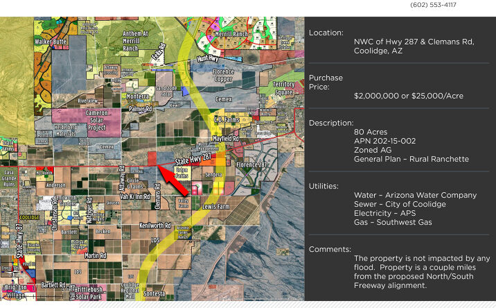 Pictures of Land property located at NWC of Hwy 287 & Clemans Rd, Coolidge, AZ 85128 for sales - image #1