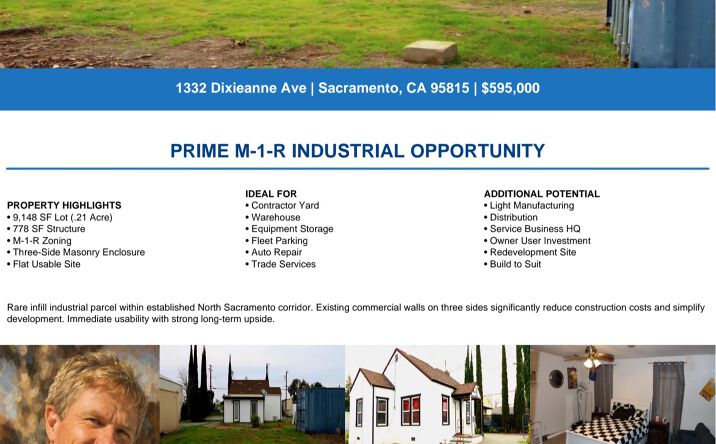 Pictures of Industrial, Land, Mixed Use, Office, Retail property located at 1332 Dixieanne Ave, Sacramento, CA 95815 for sales - image #1