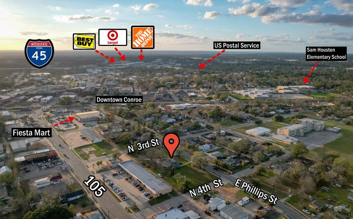 Pictures of Land, Mixed Use, Office, Retail property located at 309 E Phillips St, Conroe, TX 77301 for sales - image #1