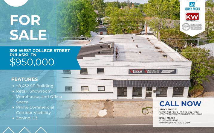Pictures of Industrial, Mixed Use, Office, Retail property located at 308 W College St, Pulaski, TN 38478 for sales - image #1