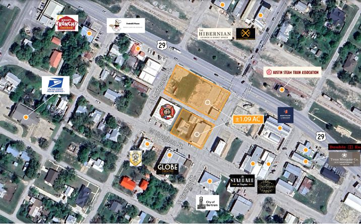 Pictures of Land property located at Hwy 29 & N Lampasas St., W Vaughan St., N Grange St., Bertram, TX 78605 for sales - image #1
