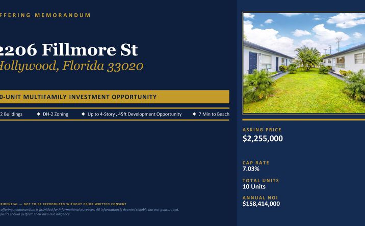 Pictures of Multifamily property located at 2206 Fillmore St, Hollywood, FL 33020 for sales - image #1