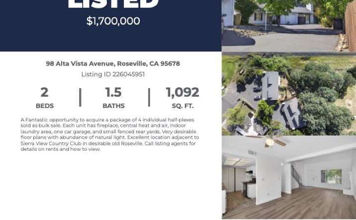 Pictures of Retail, Multifamily property located at 98 Alta Vista Avenue, Roseville, CA 95678 for sales - image #1