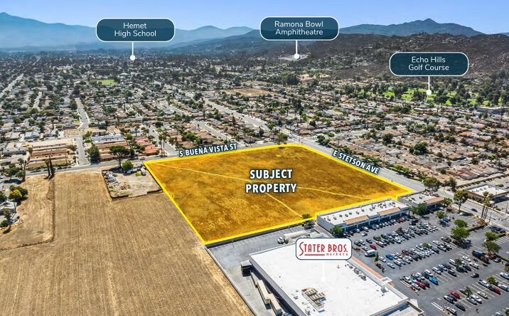Pictures of Multifamily, Mixed Use, Land property located at NWC E Stetson Ave & S Buena Vista St, Hemet, CA 92543, W Stetson Ave & S Elk St, Hemet, CA 92543, W Stetson Ave & SE Elk St, Hemet, CA 92543 for sales - image #1
