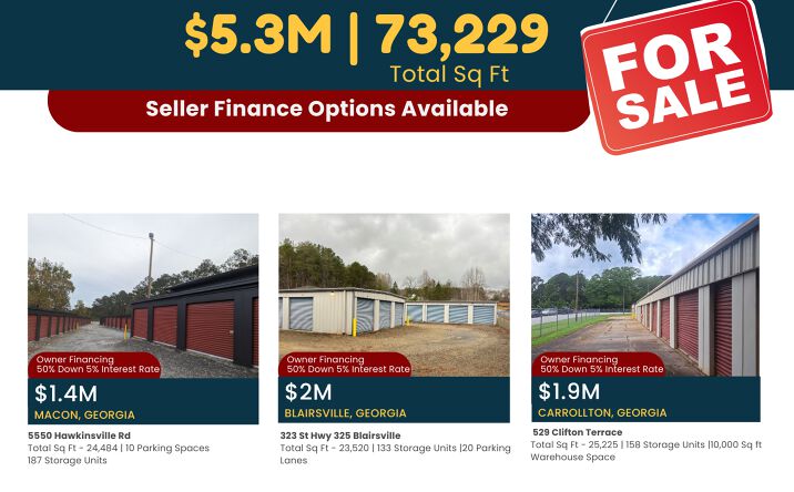 Pictures of Self Storage property located at 323 Hwy 325, Blairsville, GA 30512, 529 Clifton Terr, Carrollton, GA 30117, 5550 Hawkinsville Rd., Macon, GA 31216 for sales - image #1