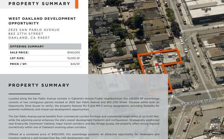 Pictures of Land property located at 2625 San Pablo Avenue, Oakland, CA 94612, 863 27th Street, Oakland, CA 94607 for sales - image #1
