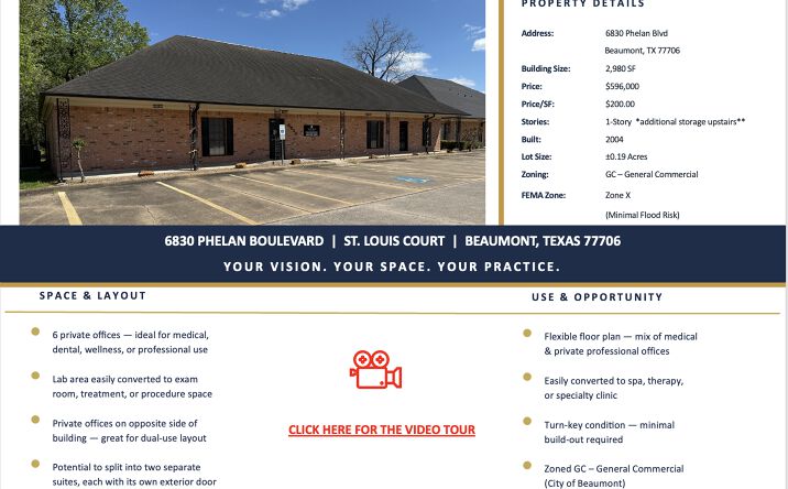 Pictures of Retail, Office, Mixed Use property located at 6830 Phelan Blvd, Beaumont, TX 77706 for sales - image #1
