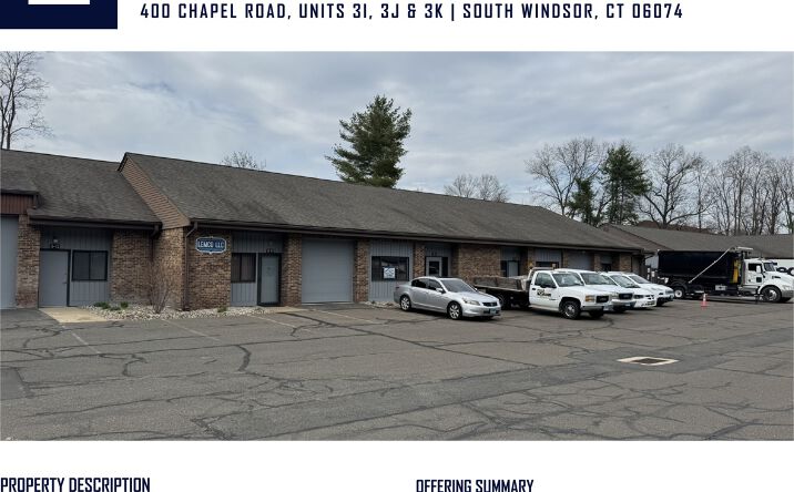 Pictures of Industrial property located at 400 Chapel Road, Units 3I, 3J & 3K, South Windsor, CT 06074 for sales - image #1