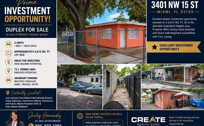 Pictures of Multifamily property located at 3401 NW 15 ST, Miami, FL 33125 for sales - image #1