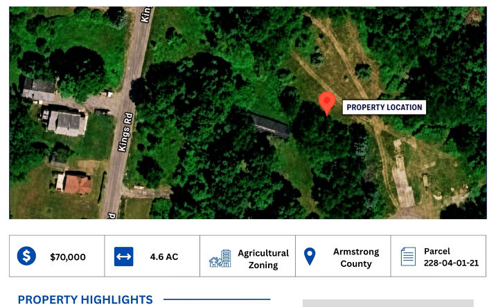 Pictures of Land property located at 479 Kings Rd, Apollo, PA 15613 for sales - image #1