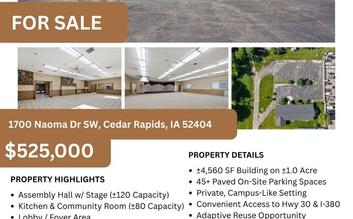 Pictures of Special Purpose, Office, Retail property located at 1700 Naoma Dr SW, Cedar Rapids, IA 52404 for sales - image #1