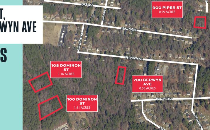 Pictures of Land property located at 100 Dominion St, Durham, NC 27704, 108 Dominion St, Durham, NC 27704, 900 Piper St, Durham, NC 27704, 700 Berwyn Ave, Durham, NC 27704 for sales - image #1