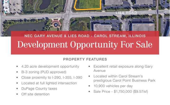 Pictures of Land property located at NEC Gary Avenue & Lies Road, Carol Stream, IL 60188-1312 for sales - image #1