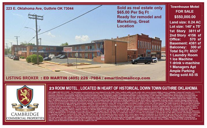 Pictures of Hospitality property located at 223 E. Oklahoma Ave, Guthrie, OK 73044 for sales - image #1