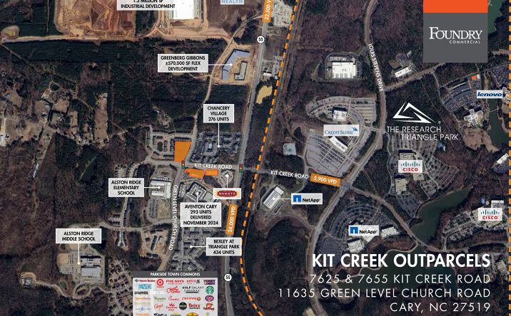 Pictures of Land property located at 7625 & 7655 Kit Creek Road and 11635 Green Level Church Road, Cary, NC 27519 for sales - image #1