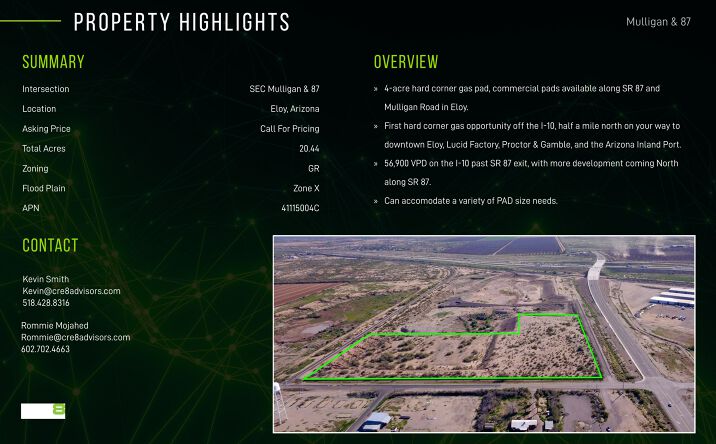 Pictures of Land, Retail property located at SEC Mulligan Road & SR 87, Eloy, AZ 85928 for sales - image #1