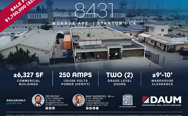 Pictures of Industrial property located at 8431 Monroe Ave., Stanton, CA 90680 for sales - image #1
