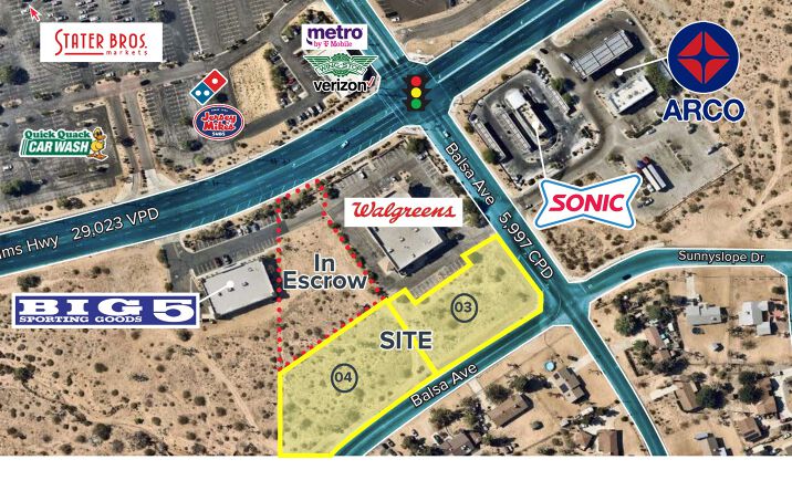 Pictures of Land, Retail, Hospitality property located at SWQ 29 Palms Hwy & Balsa Ave, Yucca Valley, CA 92284 for sales - image #1