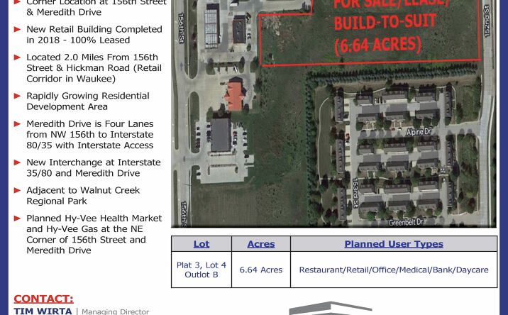 Pictures of Land, Office, Retail property located at 156th Street & Meredith Drive, Urbandale, IA 50323 for sales - image #1