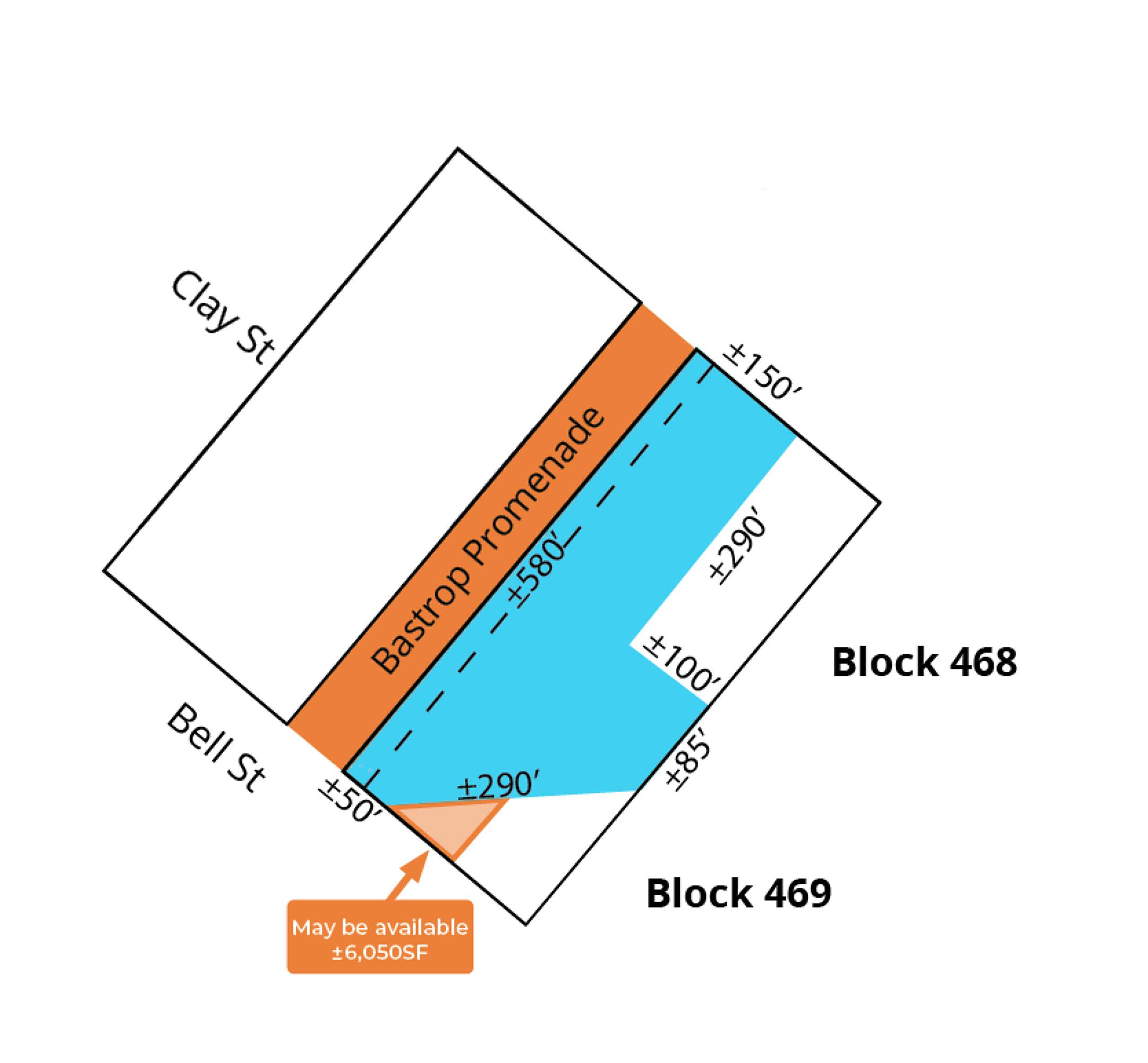 Aerial view of vacant land for sale off Bastrop St in Houston, TX, divided into two blocks with a promenade.