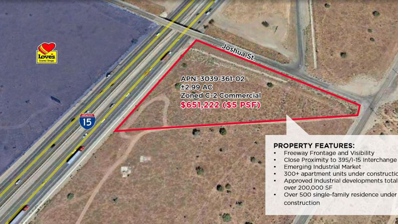 SEC I15 Fwy & Joshua St, Hesperia, CA 92344 Land for Sale ±2.99 AC
