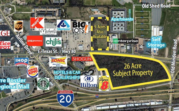Pictures of Land property located at SW Corner of E. Texas St./U.S. Hwy. 80 @ Old Minden Rd, Bossier City, LA 71111 for sales - image #1
