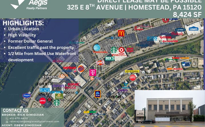 Pictures of Retail property located at 325 E 8th Ave, Homestead, PA 15120 for lease - image #1