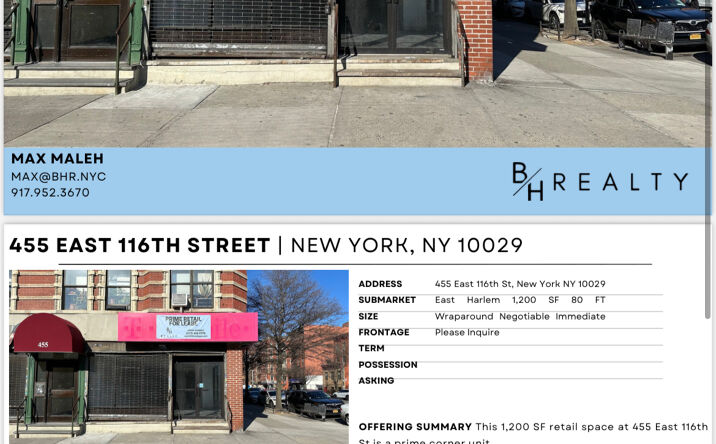 Pictures of Retail property located at 455 E 116th St, New York, NY 10029 for lease - image #1