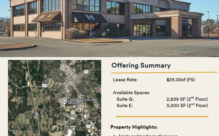 Pictures of Office property located at 1701 Main Ave SW, Cullman, AL 35055 for lease - image #1
