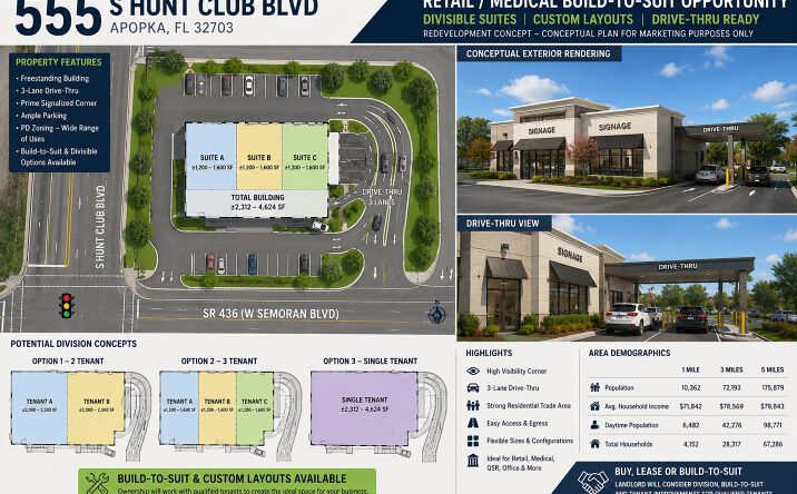 Pictures of Retail, Office, Restaurant property located at 555 S Hunt Club Blvd, Apopka, FL 32703 for lease - image #1