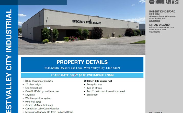 Pictures of Industrial property located at 2545 Decker Lake Ln, West Valley City, UT 84119 for lease - image #1