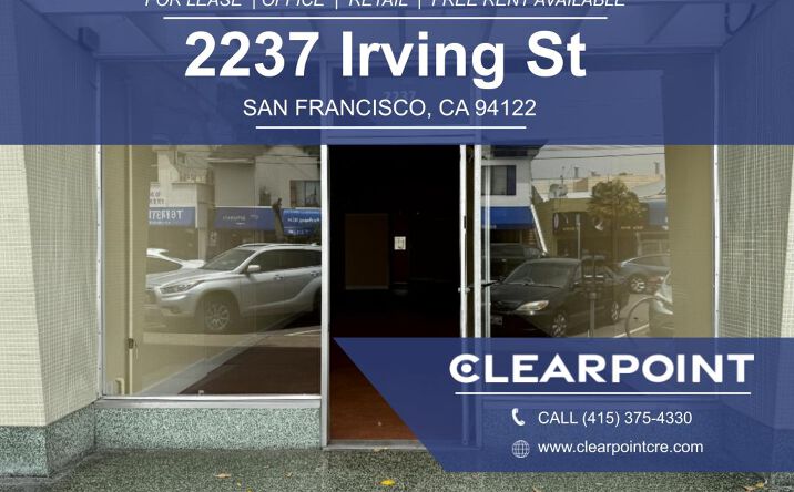 Pictures of Retail, Office property located at 2237 Irving St, SF, CA 94122 for lease - image #1