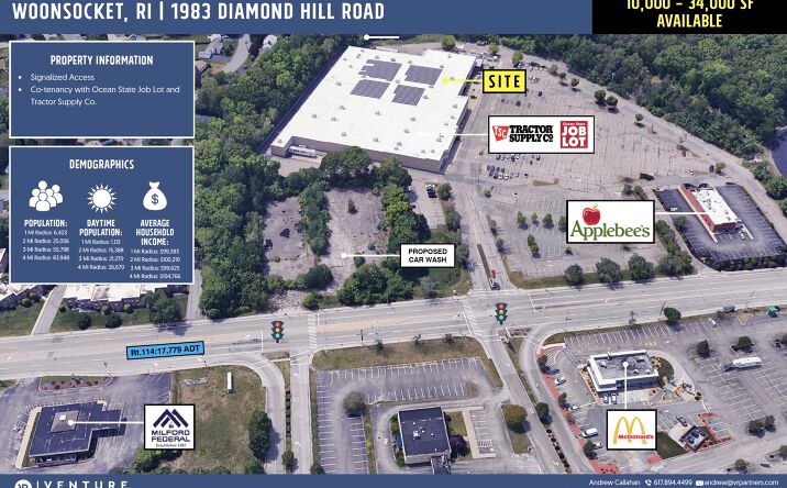 Pictures of Retail property located at 1983 Diamond Hill Rd, Woonsocket, RI 02895 for lease - image #1