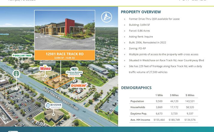 Pictures of Retail, Restaurant property located at 12981 Race Track Rd, Tampa, FL 33626 for lease - image #1