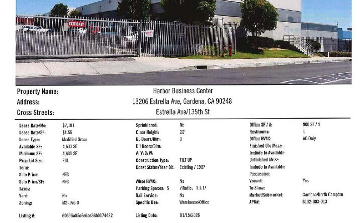 Pictures of Industrial property located at 13206 Estrella Ave, Gardena, CA 90248 for lease - image #1