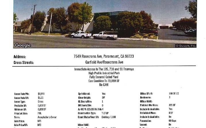 Pictures of Industrial property located at 7549 Rosecrans Ave, Paramount, CA 90723 for lease - image #1