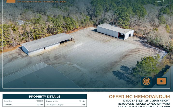 Pictures of Industrial property located at 1130 Washington Rd, Thomson, GA 30824 for lease - image #1